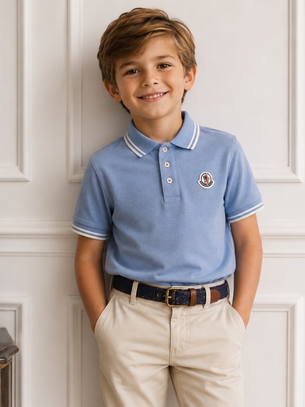 Moncler Kids Light Blue Logo Polo Shirt 100% Cotton  Size 6–7Y (approx) Designer